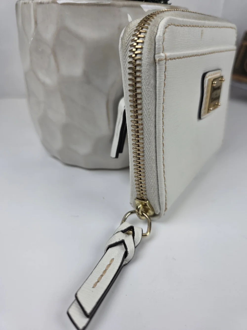 Dooney & Bourke White Cream Zip-Around Compact Wallet
